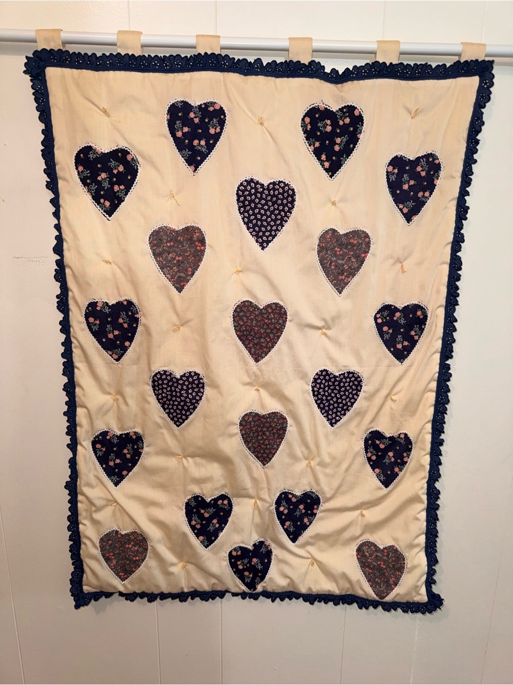 Cottagecore Quilt Curtain Wall Hanging hearts vintage
